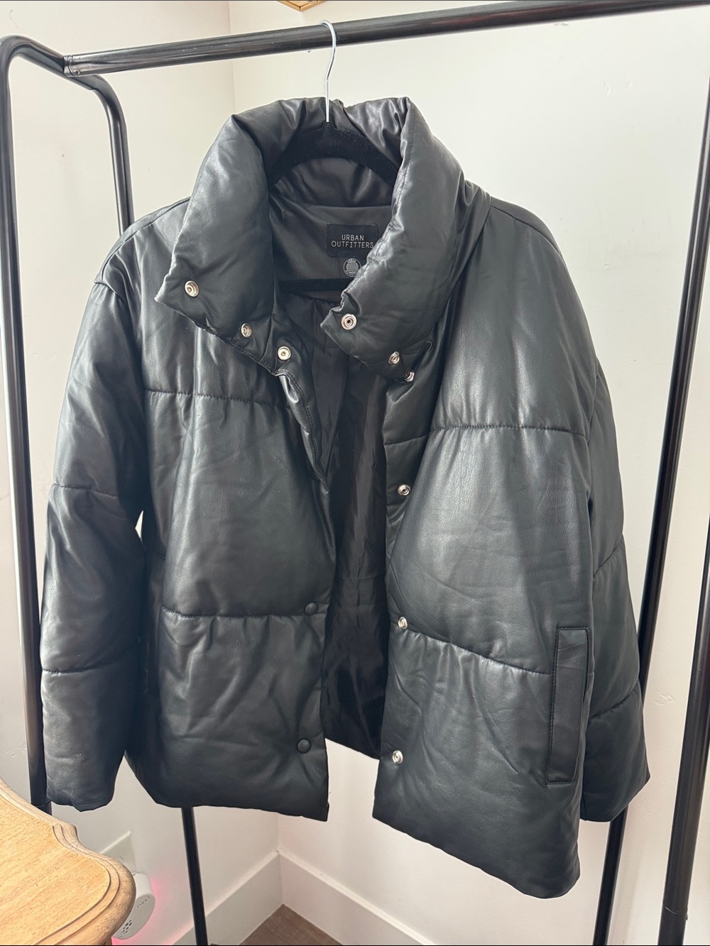 Urban Outfitters Black Quilted Leather Puffer Jacket